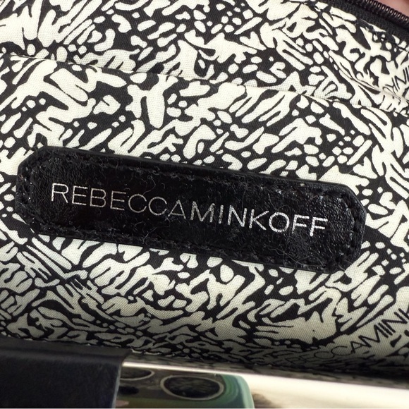 REBECCA MINKOFF BLACK GREEN LEATHER TAN SUEDE FRONT POCKET SIDE ZIPPERS PURSE - Picture 10 of 12